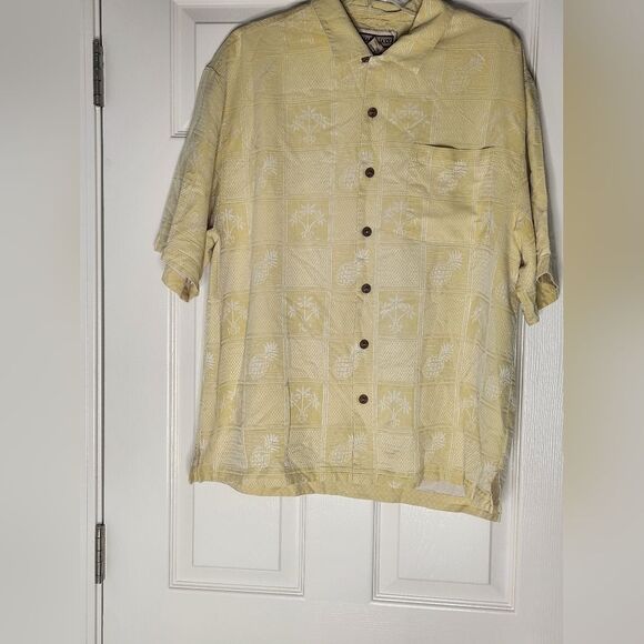 Jamaica Jaxx Yellow 100% SILK Pocket Casual Button Down Men's Shirt - Picture 1 of 9